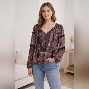 Lucky boho tassled patchwork cottagecore peasant top paisley large